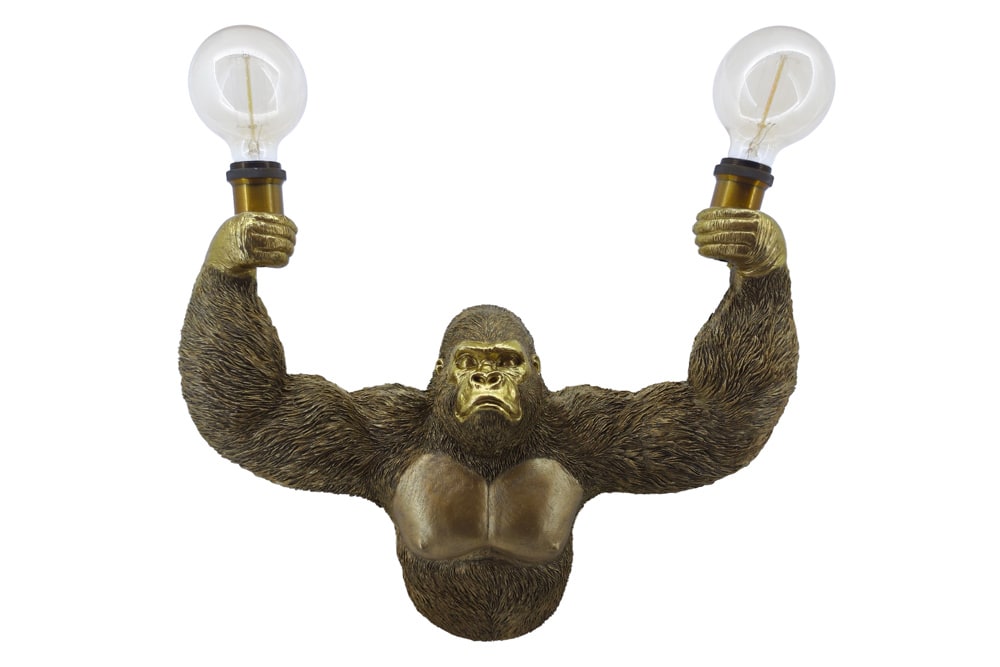 Moderne Wandlampe KING APE 50cm gold Affen-Skulptur handmade