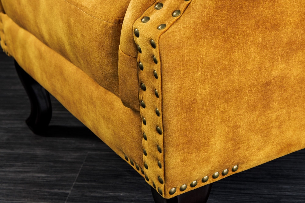 Design Ohrensessel CHESTERFIELD 85cm senfgelb Samt Knopfheftung