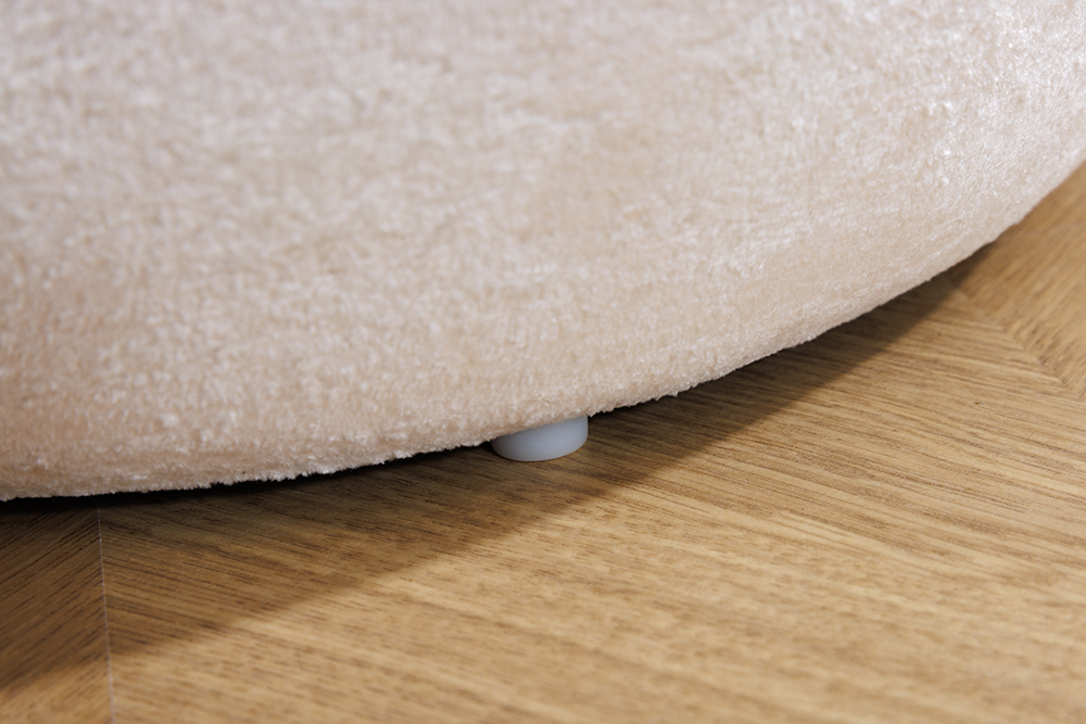 Runder Couchtisch ORBIT 50cm beige Bouclé Hocker mit Tablett und Stauraum