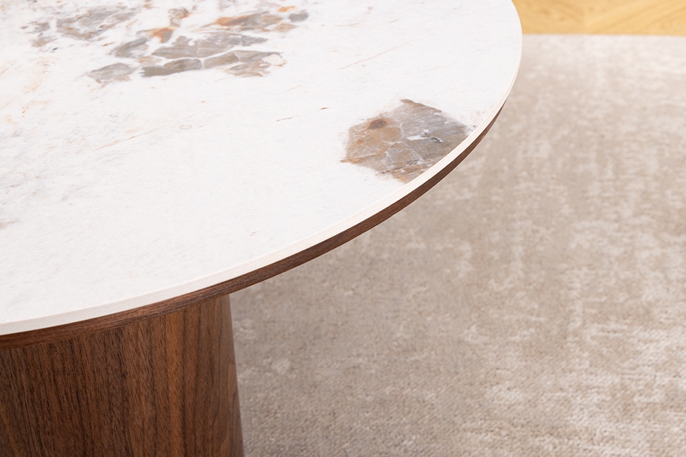 Stilvoller Couchtisch ORGANIKO 110cm weiß braun Walnuss Pandora Keramik