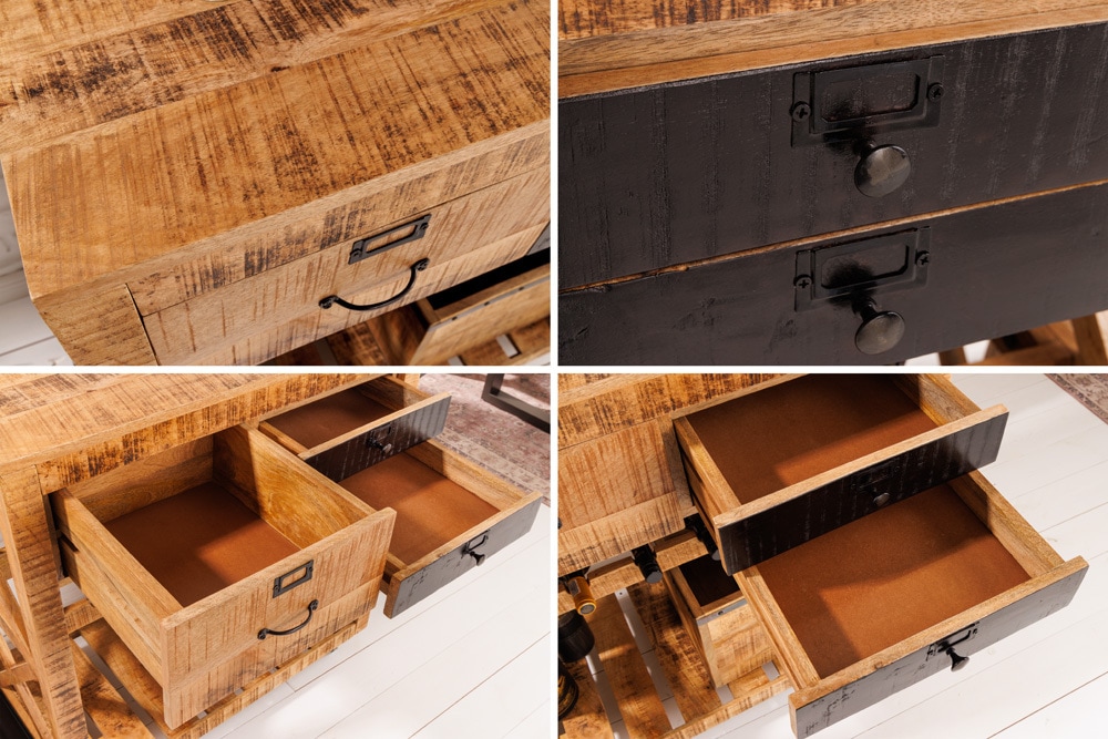 Industrial Barschrank BODEGA 86cm Mangoholz Servierwagen mit Weinregal und Aufhängung