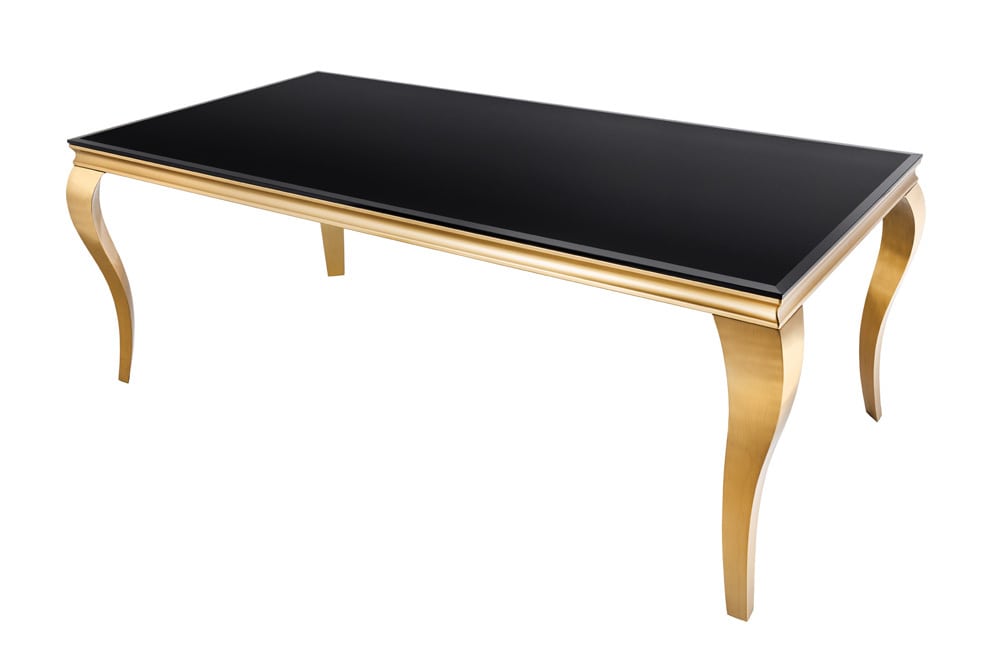 Eleganter Design Esstisch MODERN BAROCK 200cm schwarz gold Edelstahl Opalglas Tischplatte