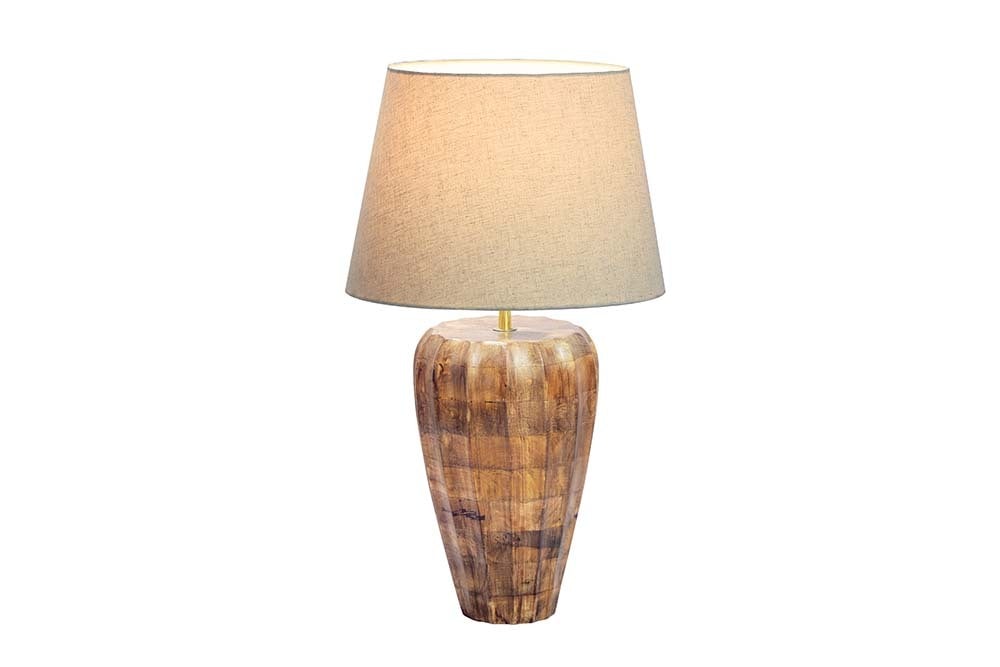 Handgefertigte Tischlampe PURE NATURE 65cm weiß natur Mangoholz mit Stoffschirm