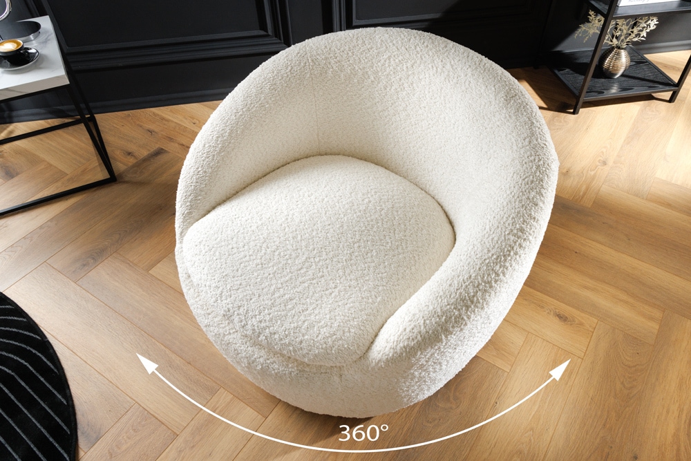 Drehbarer Design Sessel ALPINE beige Bouclé 360° mit Armlehnen