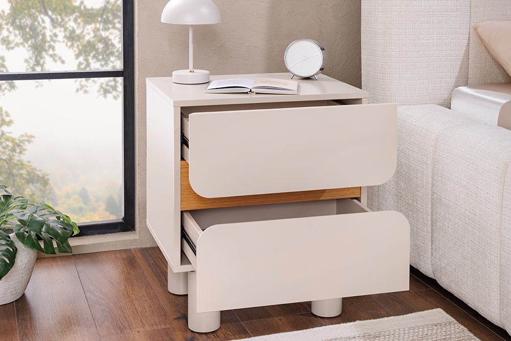 Design Nachtschrank COSMO 60cm cashmere weiß Eiche zwei Schubladen