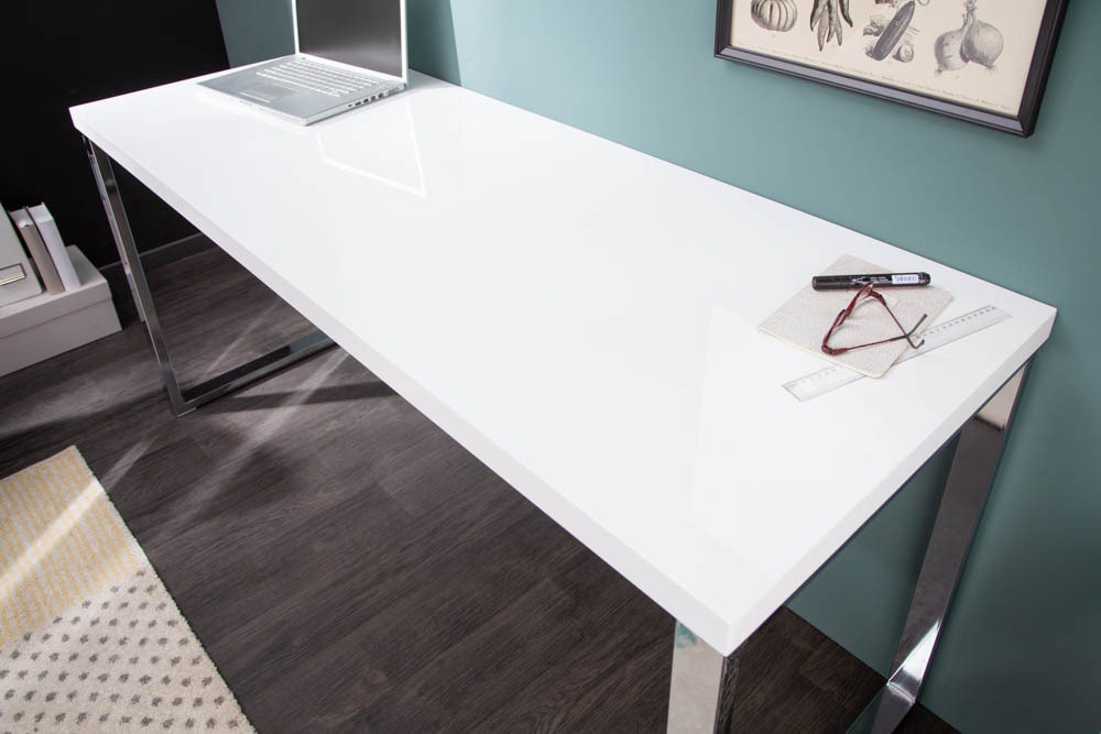 Moderner Schreibtisch WHITE DESK 140cm weiß Hochglanz Bürotisch