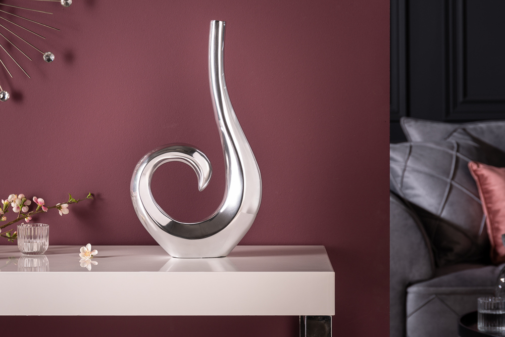 Moderne Vase WAVE 47cm silber Aluminium poliert Dekoration Moderne Vase WAVE 47cm silber Aluminium poliert Dekoration