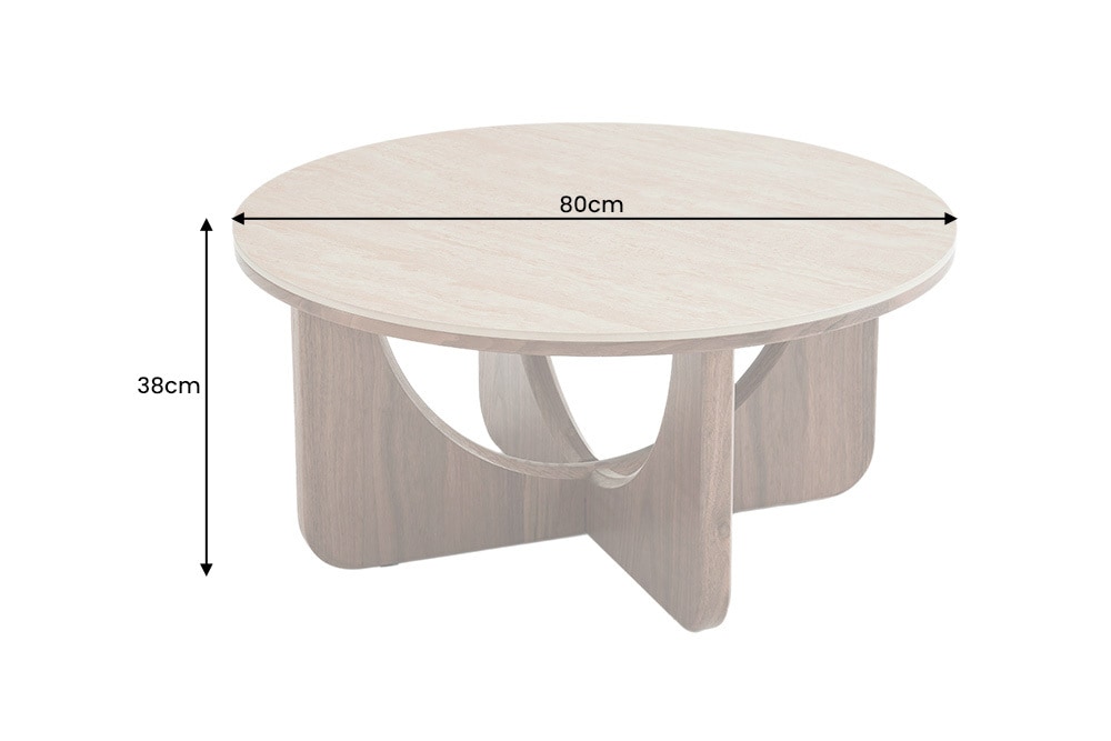 Runder Couchtisch ENSO 80cm champagner greige Travertin Keramik Walnussholz