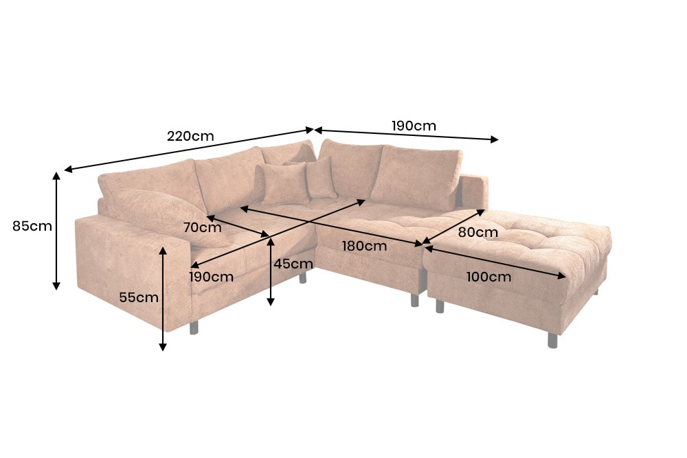 Modernes Ecksofa KENT 220cm rostbraun Chenille inkl. Hocker Federkern Wohnlandschaft