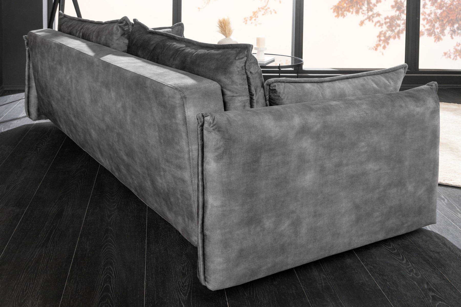 XXL Sofa mit Schlaffunktion APARTMENT grau Samt inkl. Bettkasten und Kissen