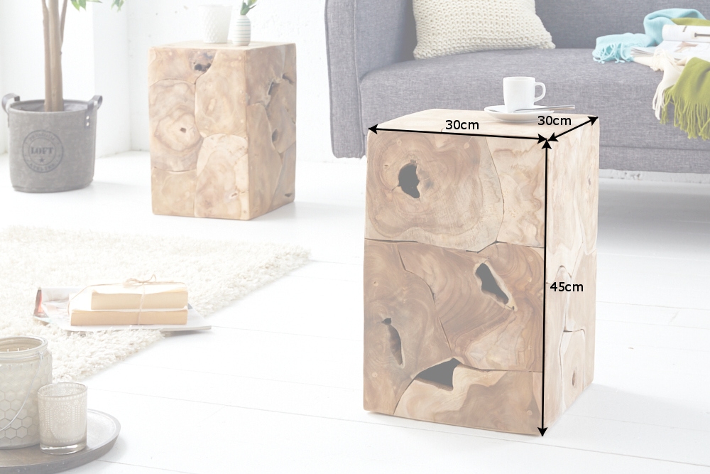 Massiver Beistelltisch SQUARE 30cm Teakholz Würfel Sitzhocker