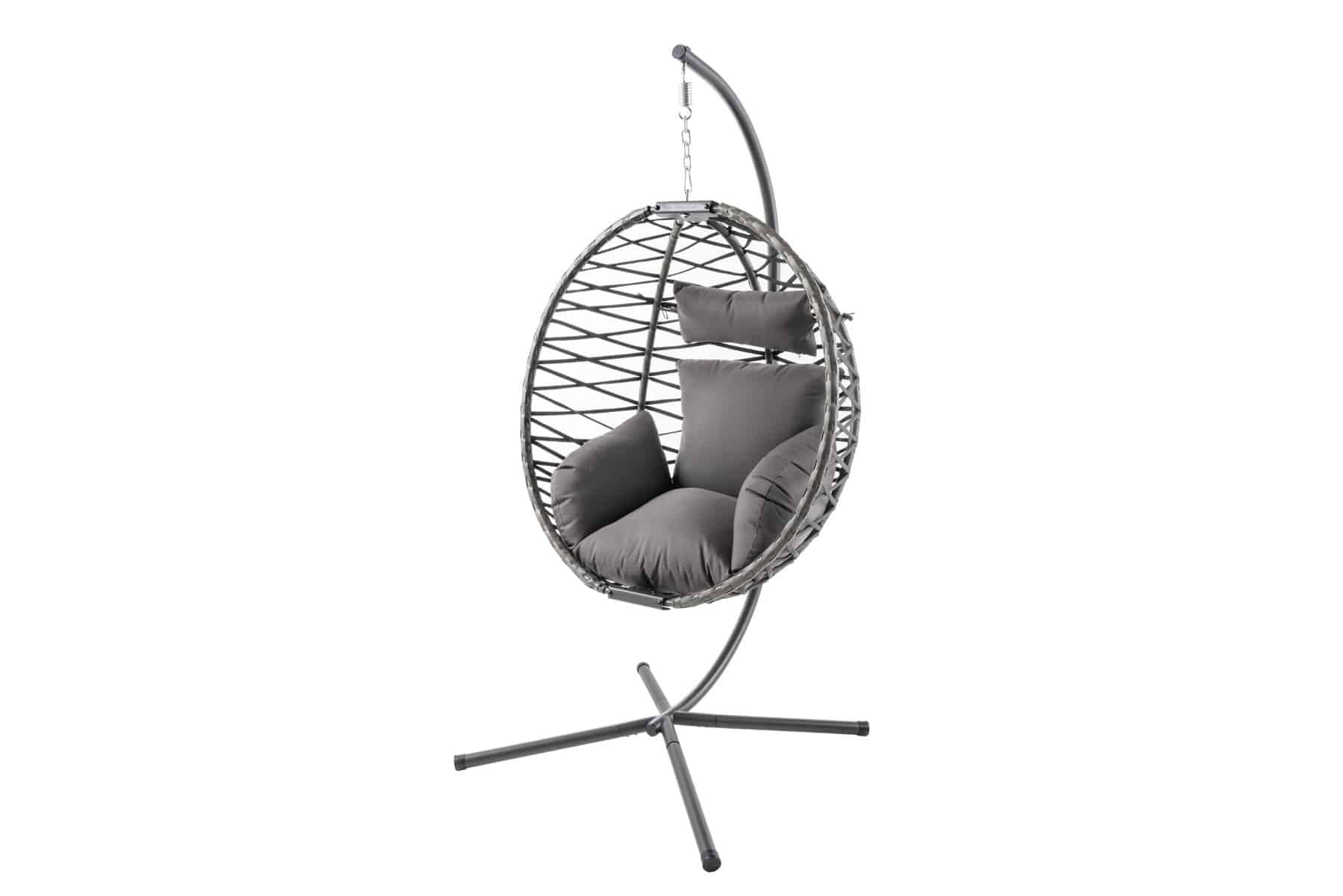 In- und Outdoor Hängesessel IBIZA anthrazit Rattan mit Gestell wetterfest inkl. Kissen