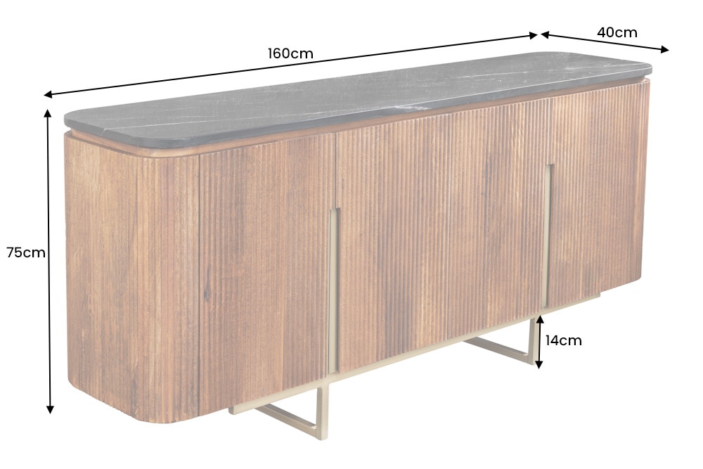 Design Sideboard GATSBY 160cm braun gold Mangoholz Marmor Metallgestell