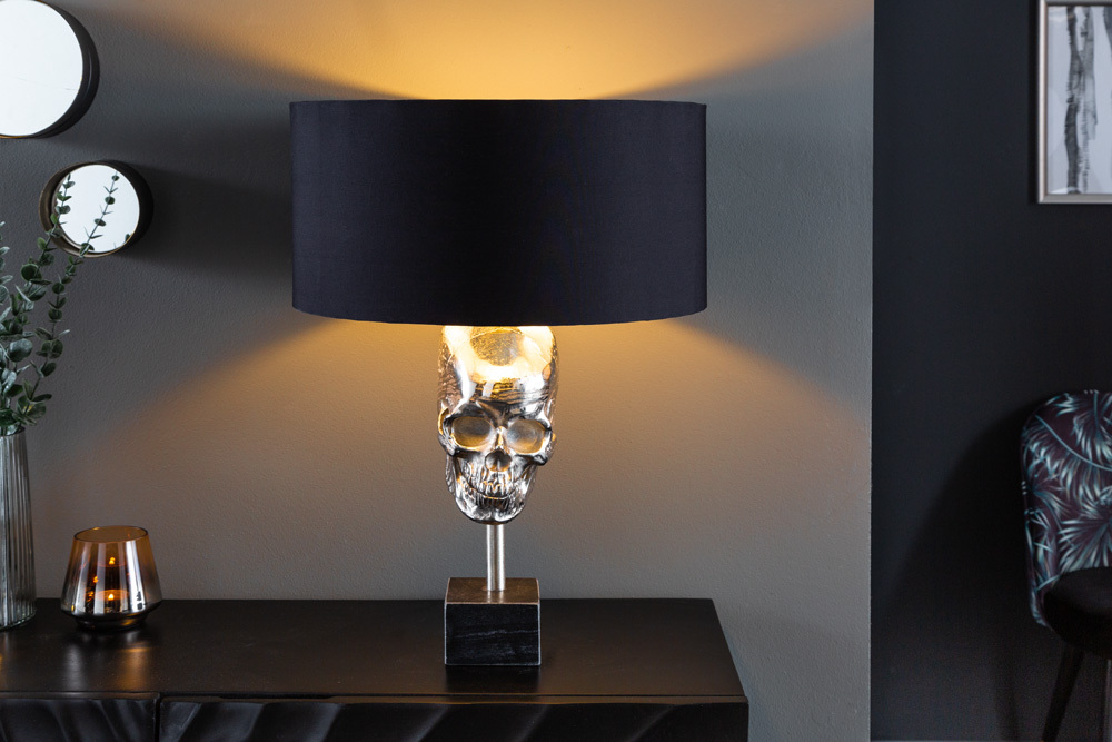 Extravagante Tischlampe SKULL 56cm schwarz silber Metall Totenkopf Skulptur Leuchte Extravagante Tischlampe SKULL 56cm schwarz silber Metall Totenkopf Skulptur Leuchte