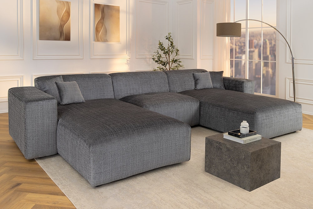 Moderne XXL Wohnlandschaft SIGNATUR 370cm grau Chenille Cremona U-Form Sofa inkl. Kissen » Jetzt kaufen