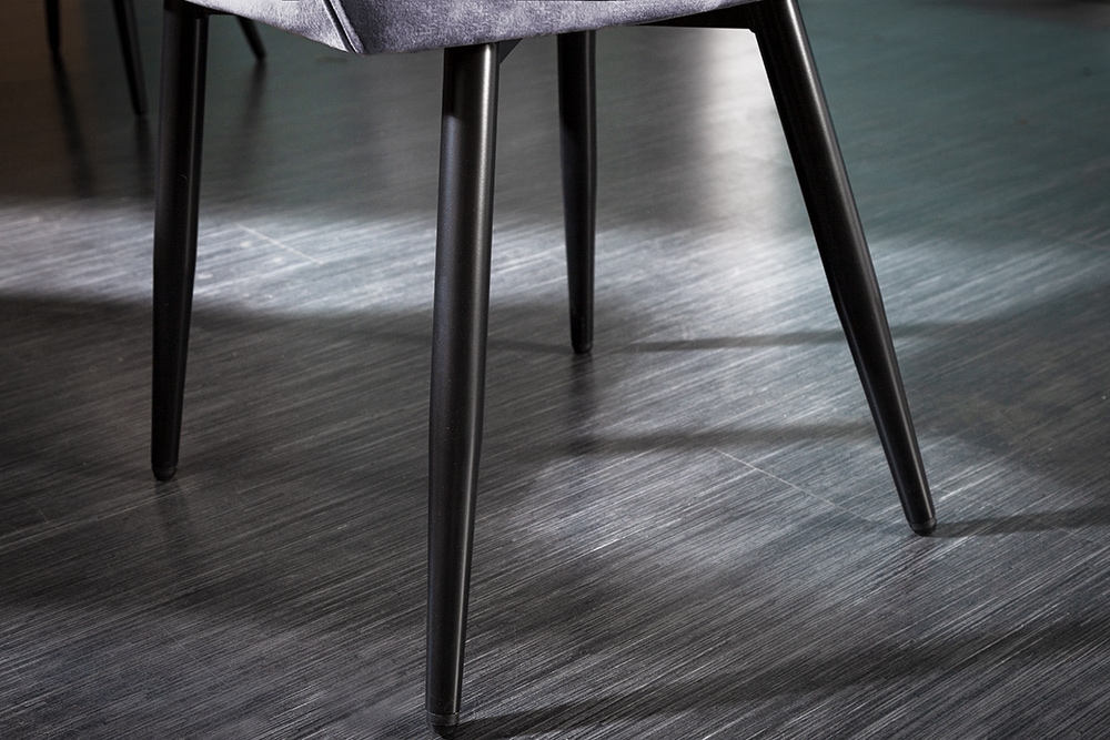 Design Stuhl MILANO grau Samt mit Armlehne Ziersteppung gepolstert schwarze Metallbeine