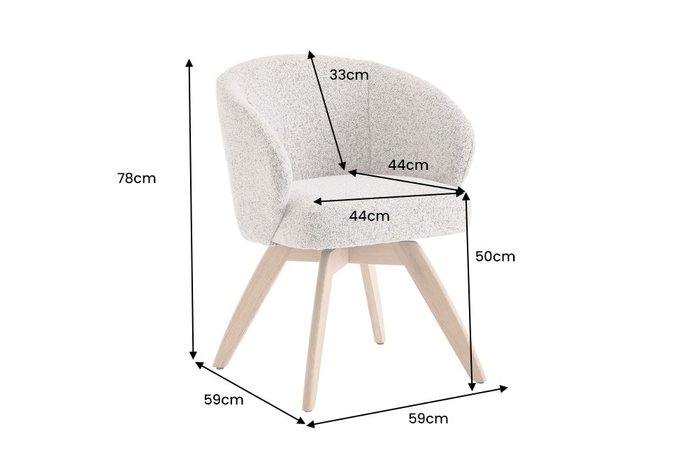 Drehbarer Stuhl WALKÜRE beige natur Eichenholz mit Taschenfederkern und Armlehne