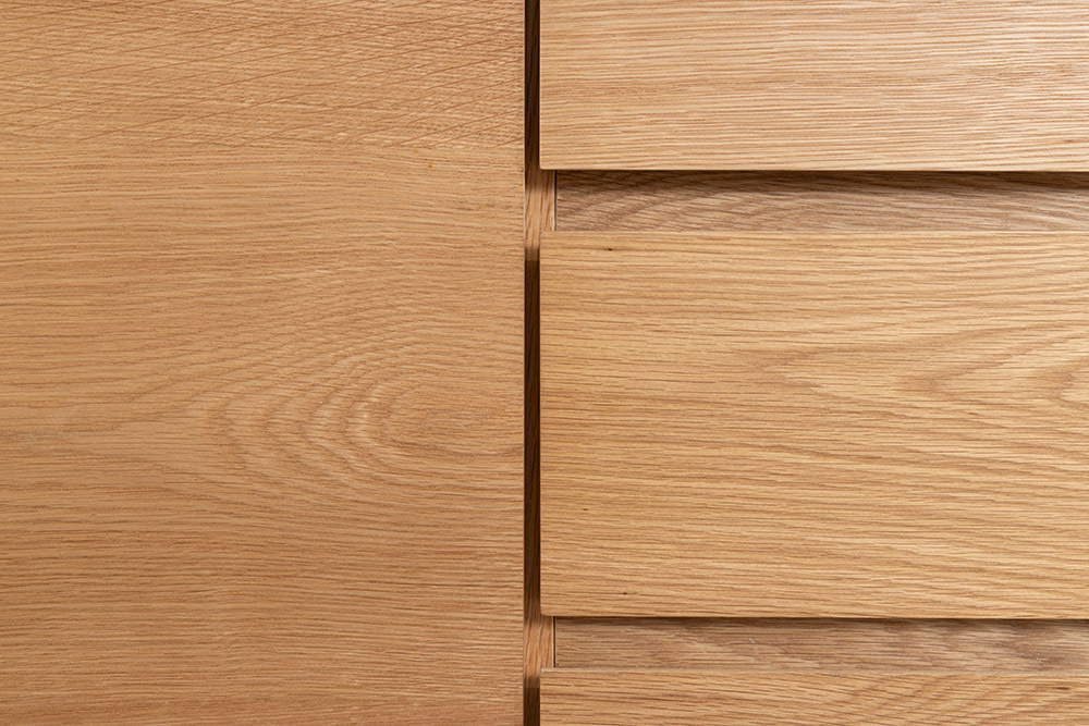 Modernes Sideboard OAK GRAIN 160cm natur Eichenholz vier Fächer mit drei Schubladen