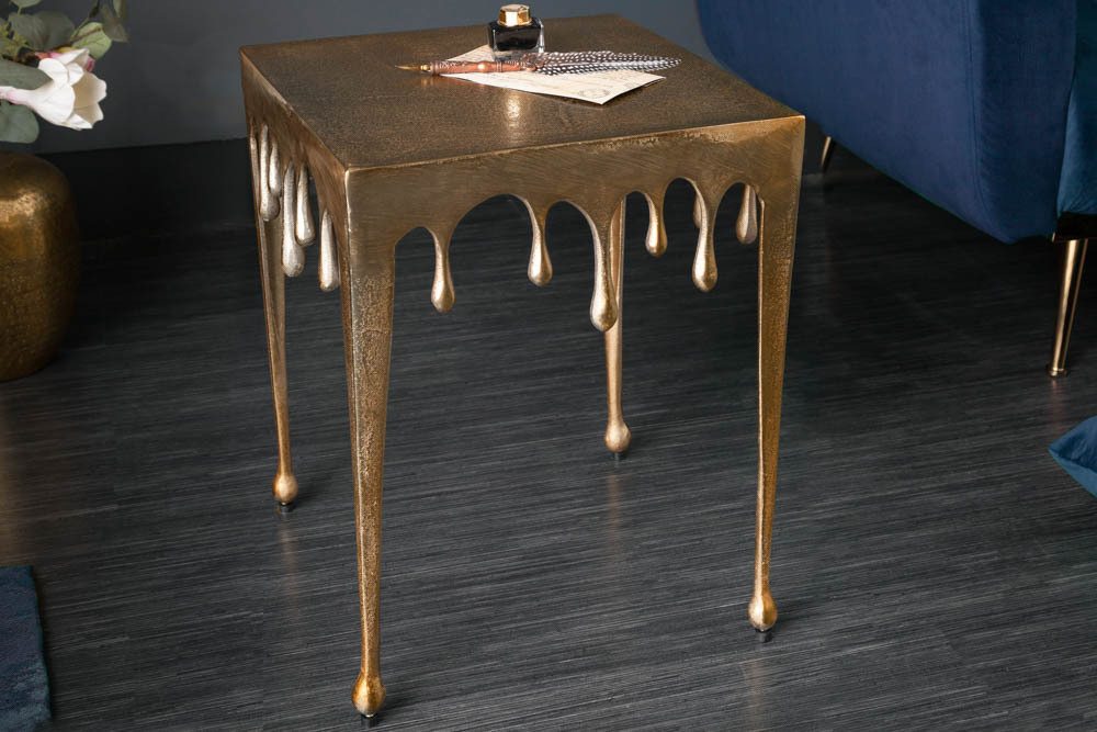 Extravaganter Beistelltisch LIQUID LINE S 34cm gold Tropfen-Design