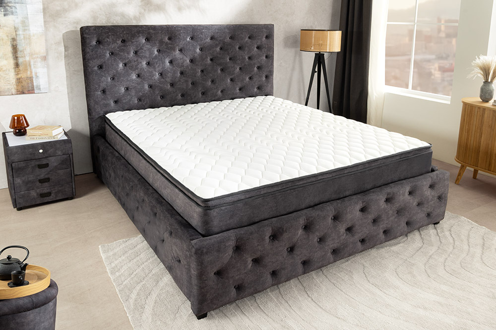 Boxbett PARIS 180x200cm grau Samt mit Stauraum inkl. Matratze und Topper