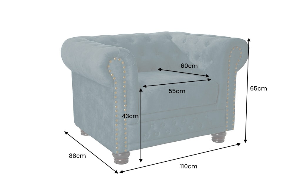 Barocker Sessel CHESTERFIELD petrol Samt Federkern goldene Nieten mit Knopfheftung