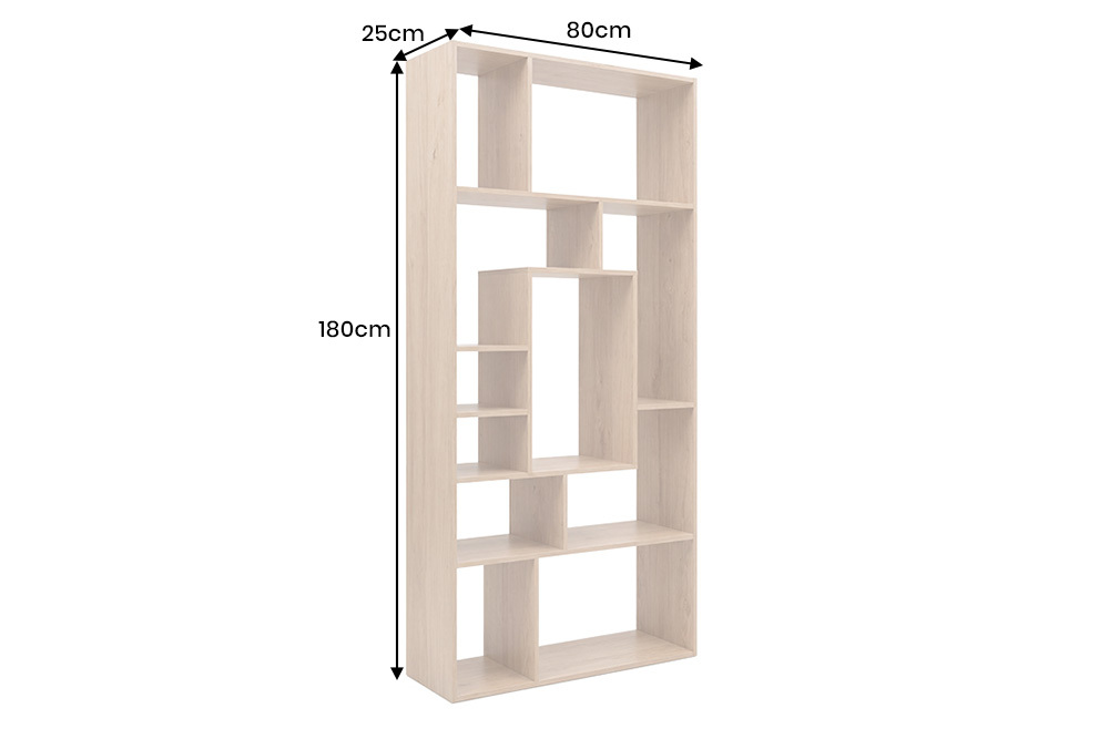 Massives Bücherregal CUBUS 180cm natur Mangoholz cream finish elf Fächer