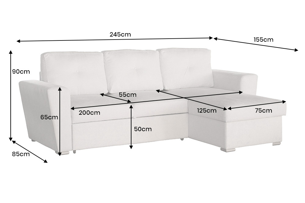 Ecksofa mit Schlaffunktion APARTMENT beidseitig aufbaubar beige Strukturstoff inkl. Stauraum