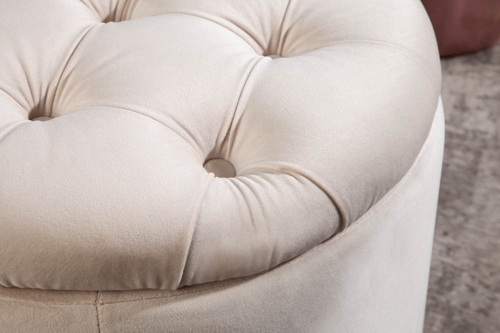 Eleganter Hocker MODERN BAROCK 50cm champagner beige Samt Aufbewahrungkorb