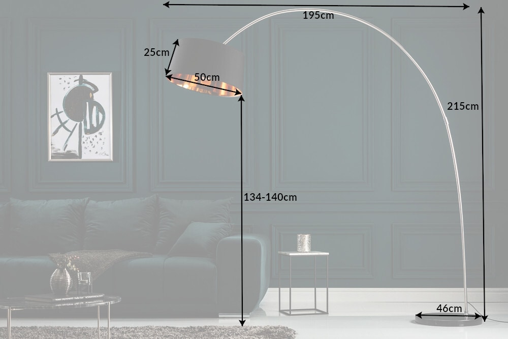 Design Bogenlampe FORMA 215cm schwarz gold Stehlampe mit Marmorfuß