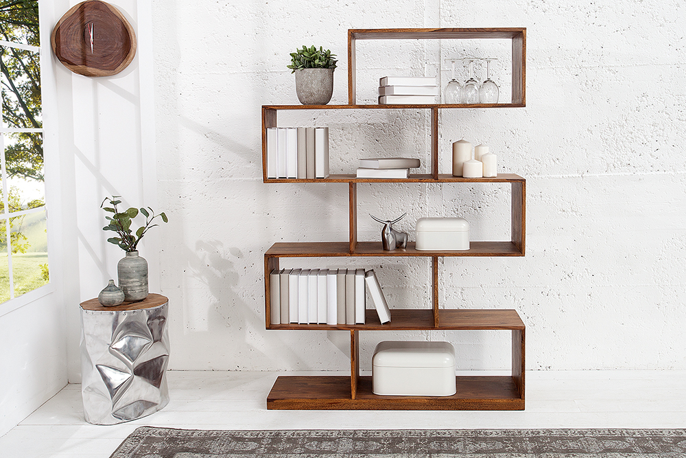 Massives Regal MAKASSAR XL 150cm braun Sheesham stone finish Bücherregal