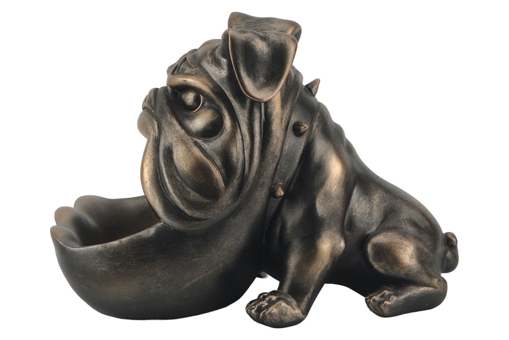 Deko-Figur BULLDOG 30cm bronze mit Ablagefach handmade