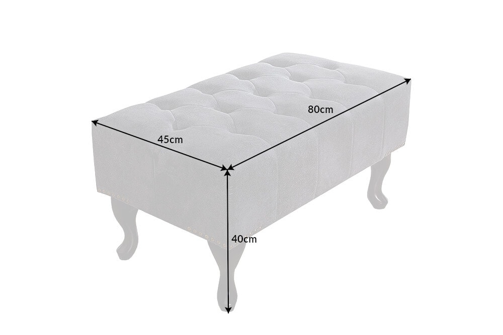 Edler Chesterfield Fußhocker antik grau Microfaser mit Knopfheftung und Nietenbesatz