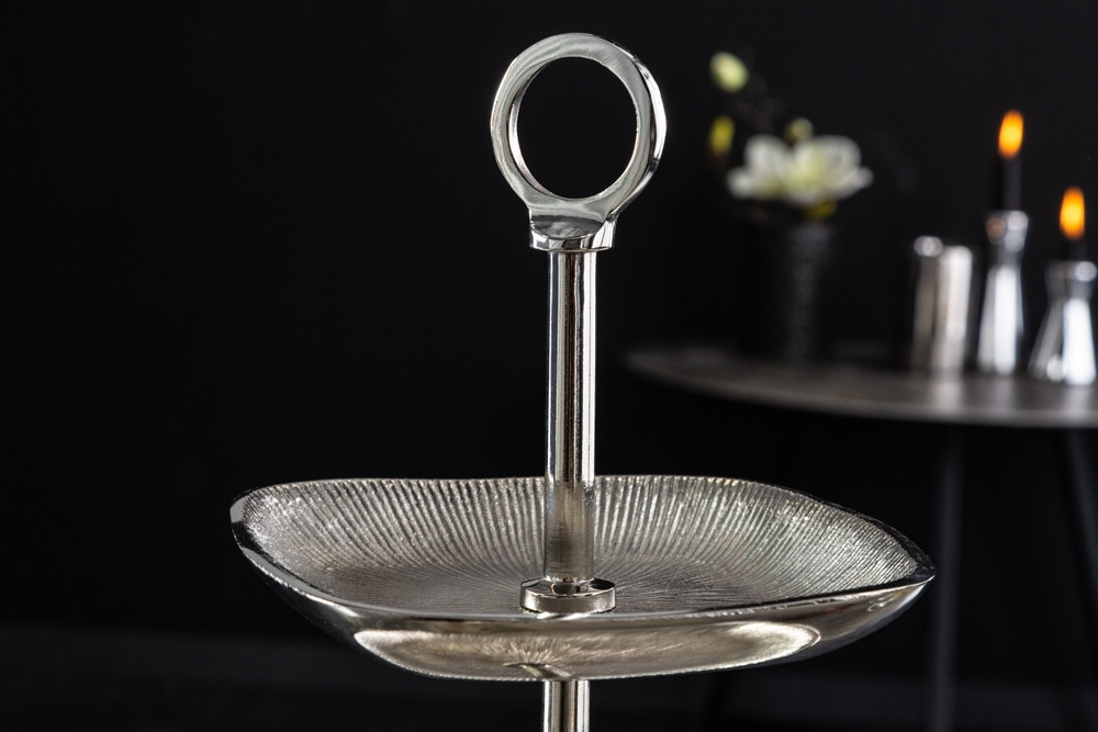 Moderne Etagere ORIENT 45cm silber Hammerschlag-Design mit drei Etagen