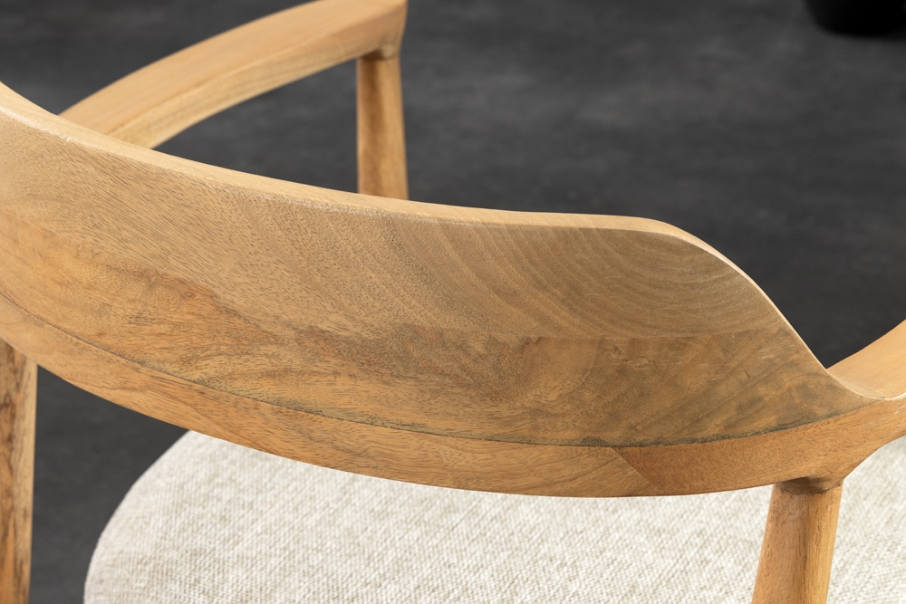 Design Stuhl KENNEDY creme beige massives Mangoholz mit Polstersitz Strukturstoff