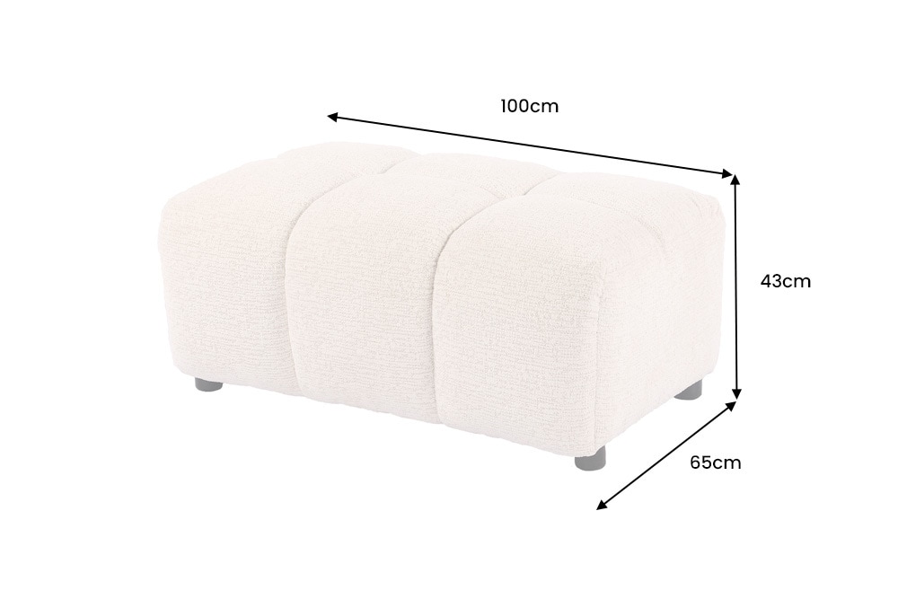 Moderner Hocker CLOUD 100cm beige Bouclé Tweed Soft Federkern Fußhocker Sitzhocker