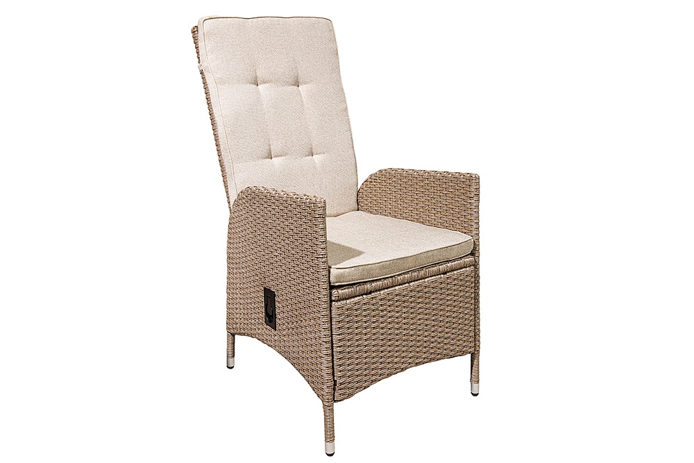 Outdoor Gartenstuhl SYLT natur beige Polyrattan Hochlehner mit Armlehne verstellbar wetterfest