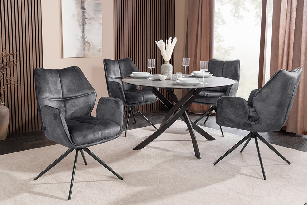 Drehbarer Design Stuhl CONCORD dunkelgrau Samt Taschenfederkern Metallgestell schwarz