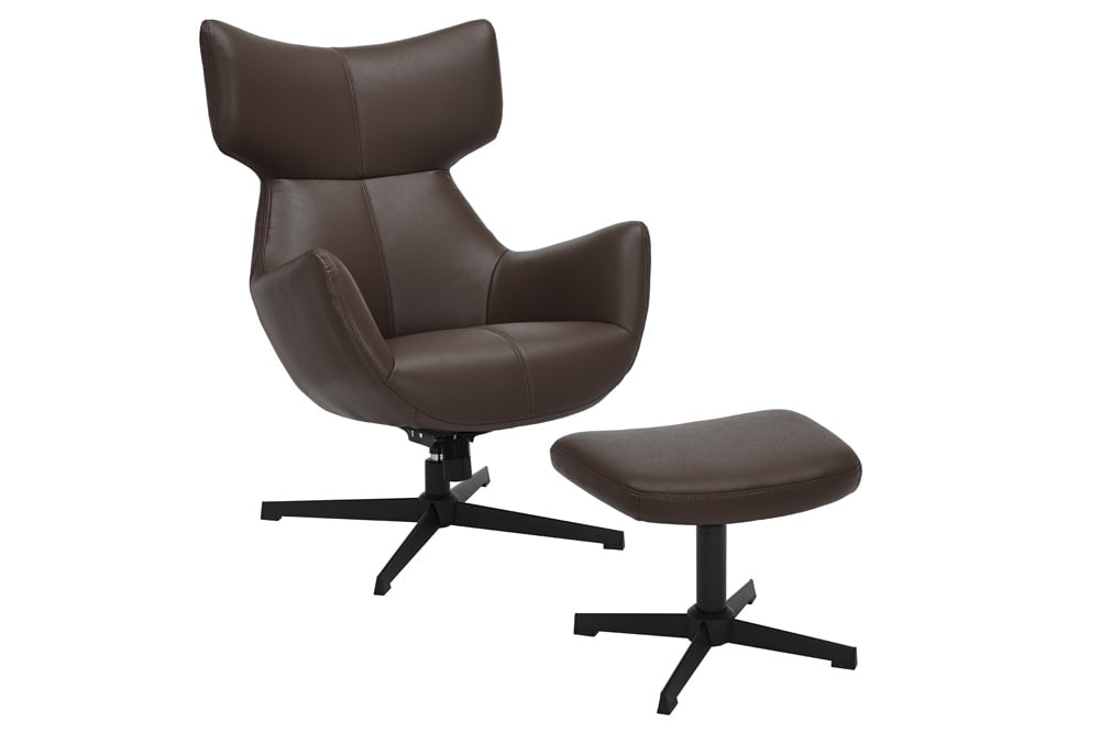 Design Hocker VOGUE 45cm brandy braun Kunstleder drehbar schwarze Metallbeine Fußhocker