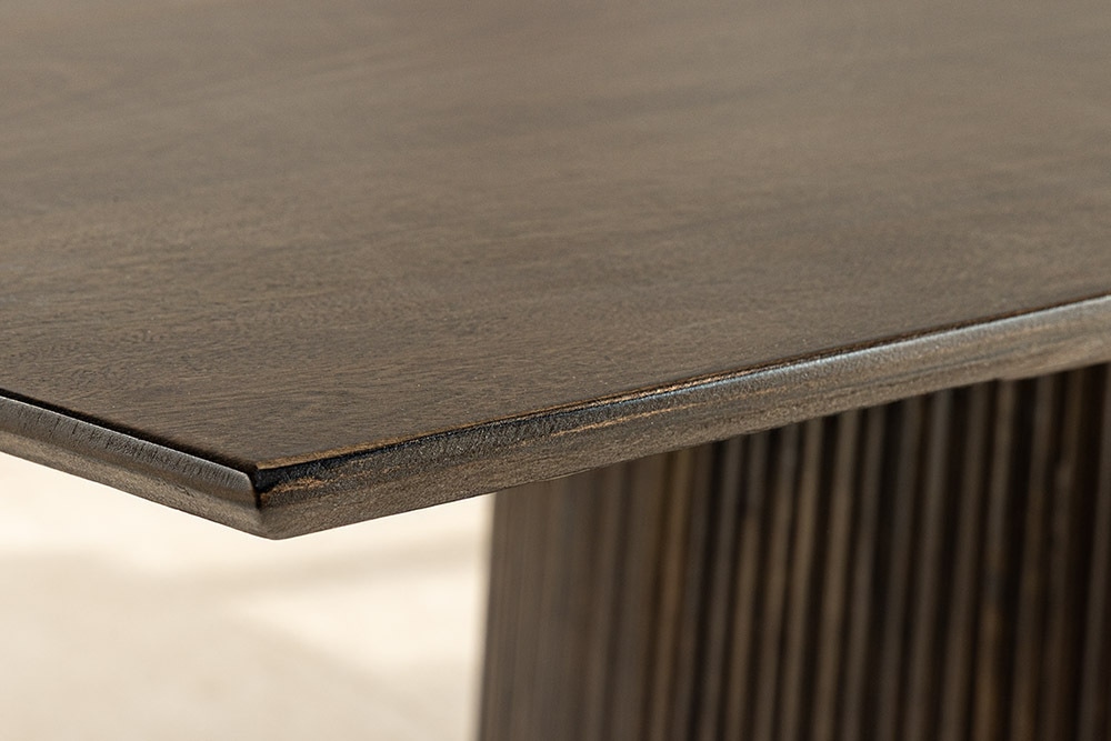 Design Esstisch GRAND 200cm dunkelbraun Mangoholz Bootsform mit Sockel