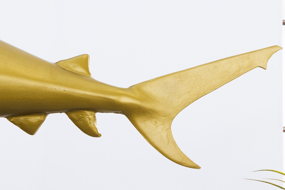 Maritime Skulptur HAI 103cm gold handmade Metall Design Haifisch