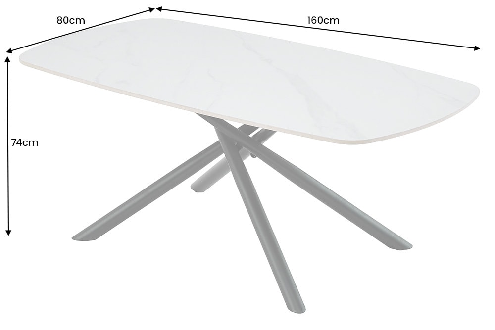 Design Esstisch OSAKA 160cm weiß Keramik schwarz Sterngestell Metall