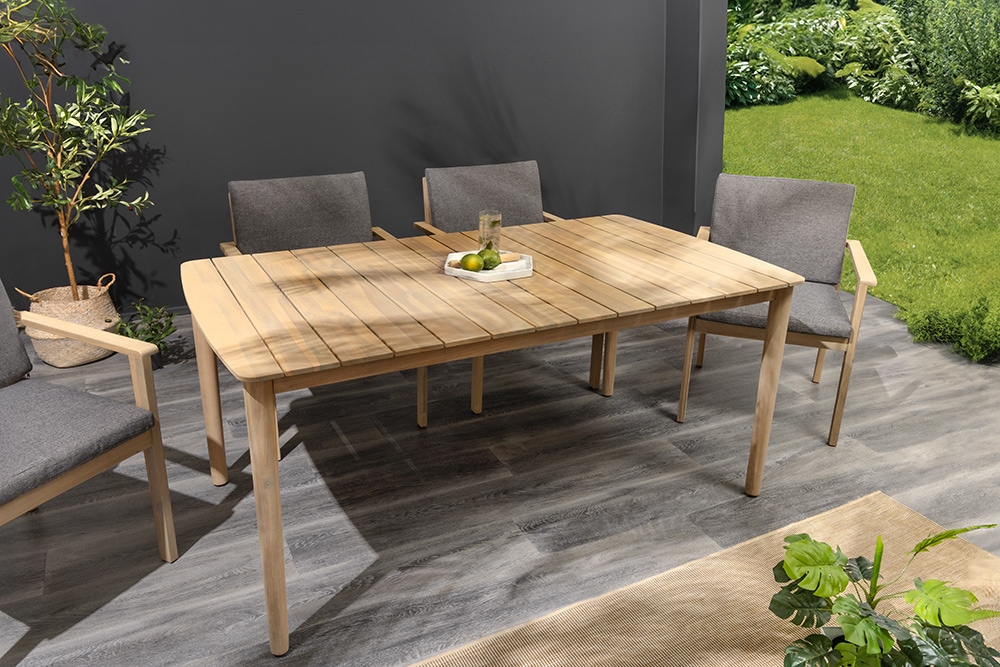 Wetterfester Gartentisch KOPENHAGEN 160cm natur Akazie Massivholz Bootsform Outdoor