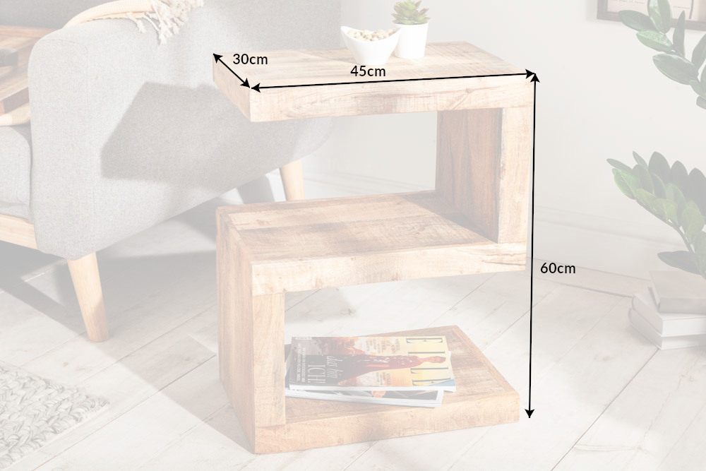 Handgearbeiteter Beistelltisch S 60cm Mango Massivholz mit Ablage variabel stellbar