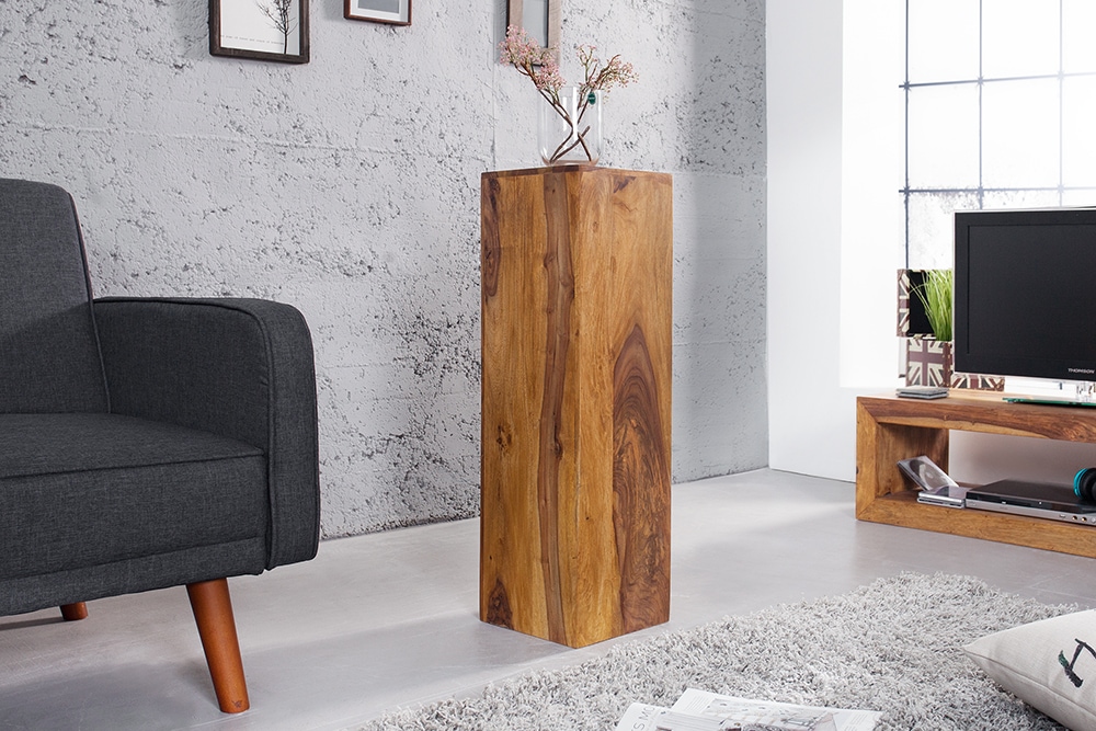 Design Deko Säule 3er Set MAKASSAR 80cm braun Sheesham stone finish Handarbeit