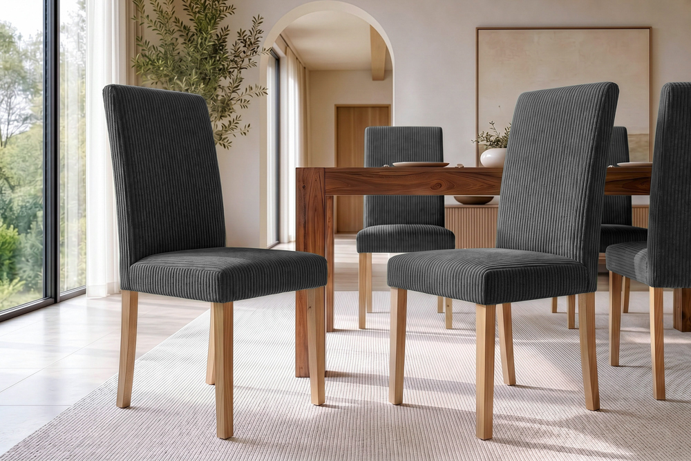 Design Stuhl GENUA grau Cord mit Massivholz-Beinen