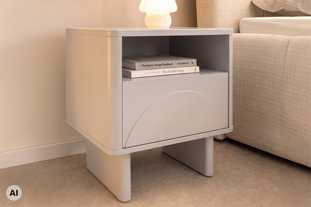 Nachttisch SAVOY 50cm kaschmir beige Keramik Marmor weiß Beistelltisch