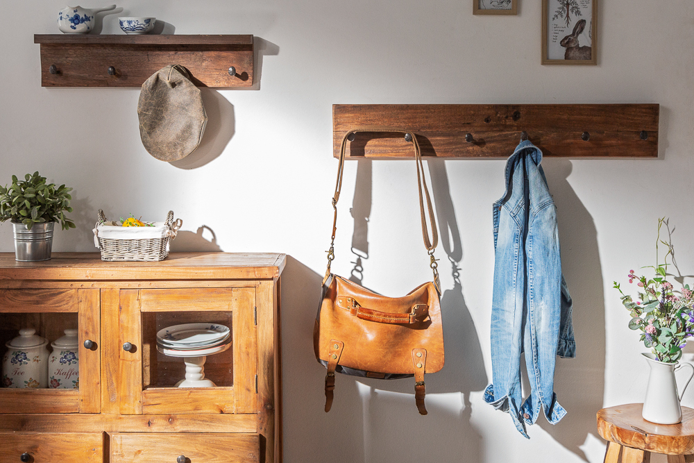 Massive Wandgarderobe HEMINGWAY XL 90cm natur recyceltes Massivholz