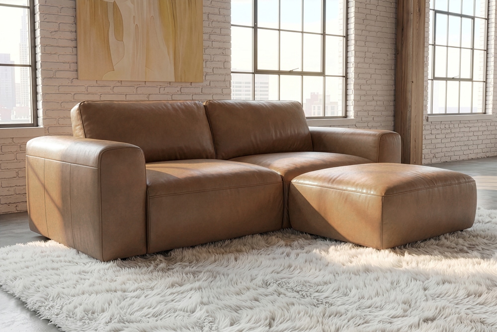 Echtleder Sofa BIG GEORGE 205cm cognac Taschenfederkern 2-Sitzer Couch