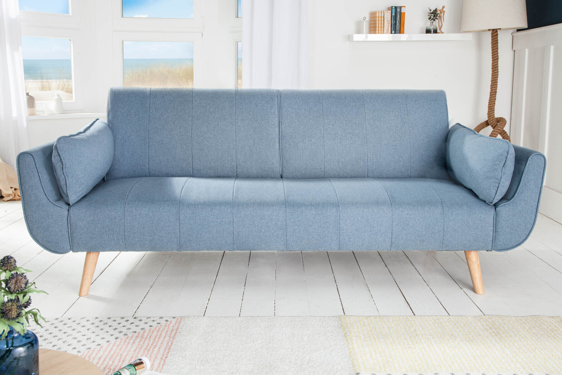 Design Schlafsofa DIVANI 220cm hellblau Strukturstoff Scandinavian 3-Sitzer mit Bettfunktion