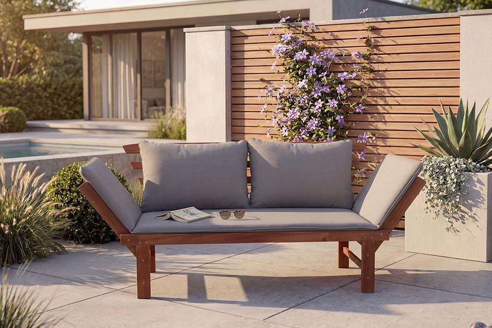 Outdoor Garten Sitzbank MODULAR 200cm natur grau Akazie inkl. Kissen klappbar